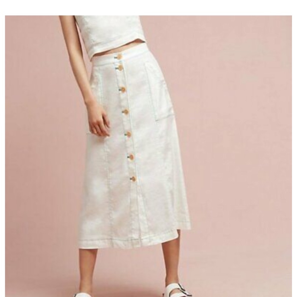 Anthropologie button up linen skirt and top set